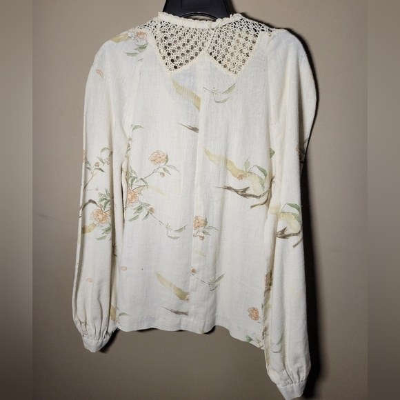 1960s handmade vintage blouse small fine point crochet cuff sleeve tie at neck - Picture 4 of 7